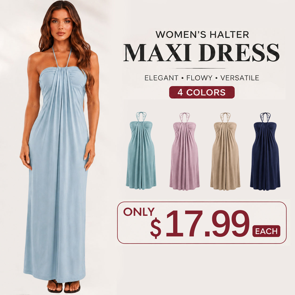 Halter Tie Back Maxi Dress with Pockets