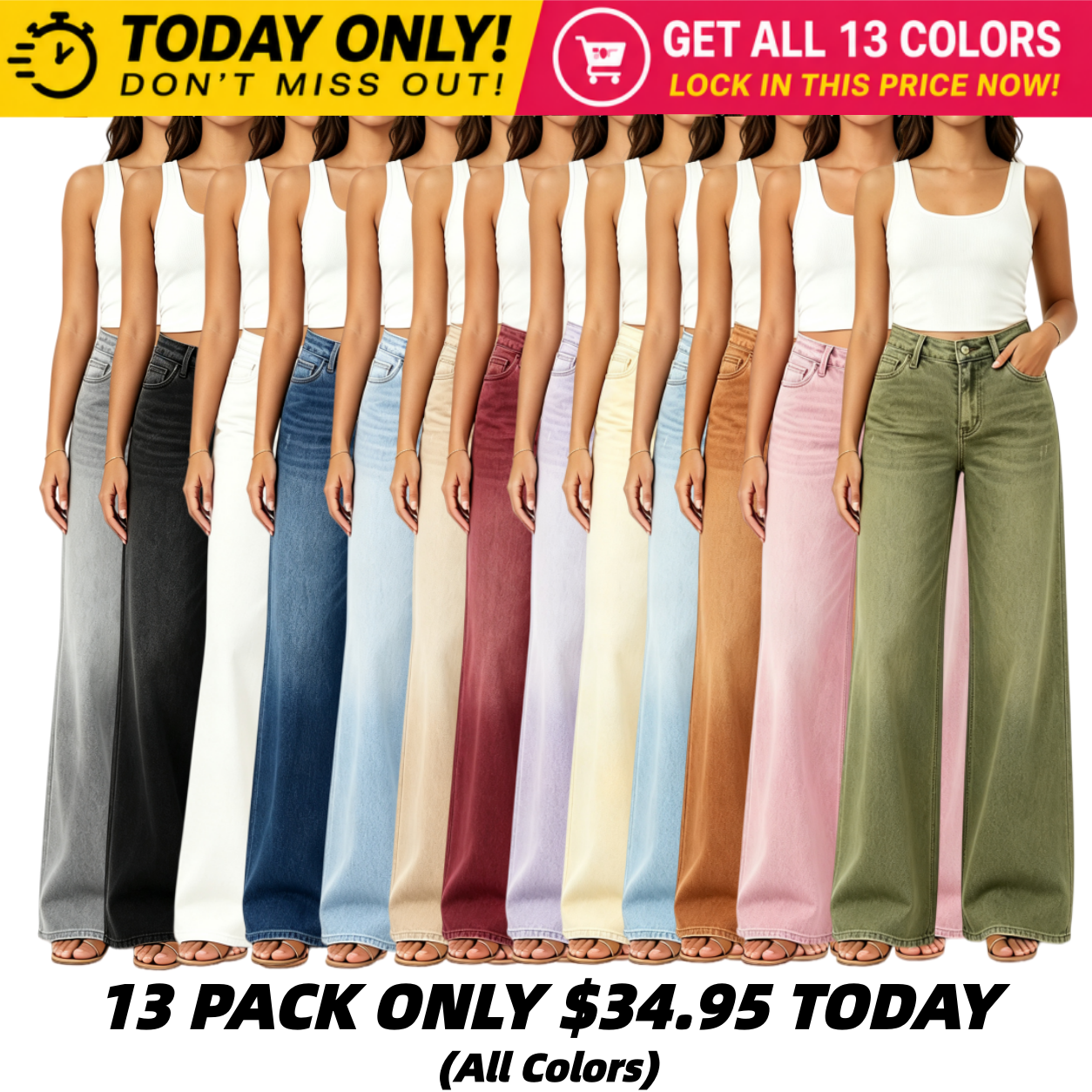 🔥 HOT SALE! High Rise Baggy Jeans 👖 Comfy Stretch Wide Leg Style