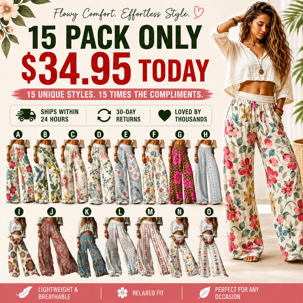 🔥 LAST DAY SALE! Women’s Boho Floral Wide Leg Pants 🌸