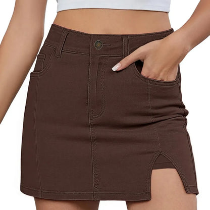 💝Women's Minimalist High-Waisted Denim Mini Skirt Shorts with Side Slit
