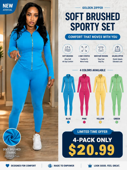 Golden Zipper Soft Brushed Sporty Set