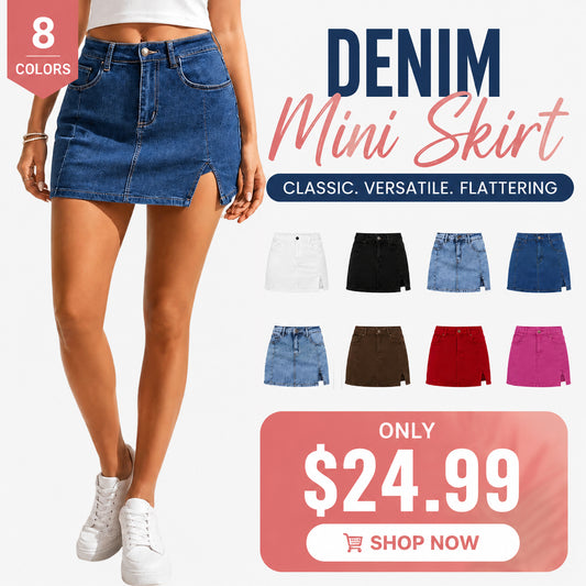 💝Women's Minimalist High-Waisted Denim Mini Skirt Shorts with Side Slit
