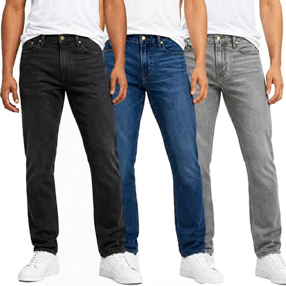 🔥 Men’s 3-Pack Stretch Jeans 👖 Slim Straight Fit Denim with 5 Pockets