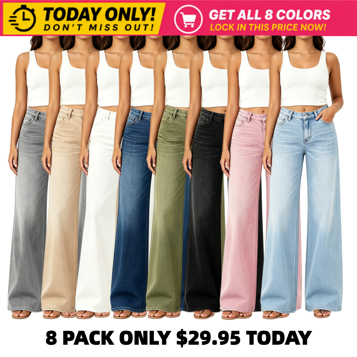 🔥 HOT SALE! High Rise Baggy Jeans 👖 Comfy Stretch Wide Leg Style