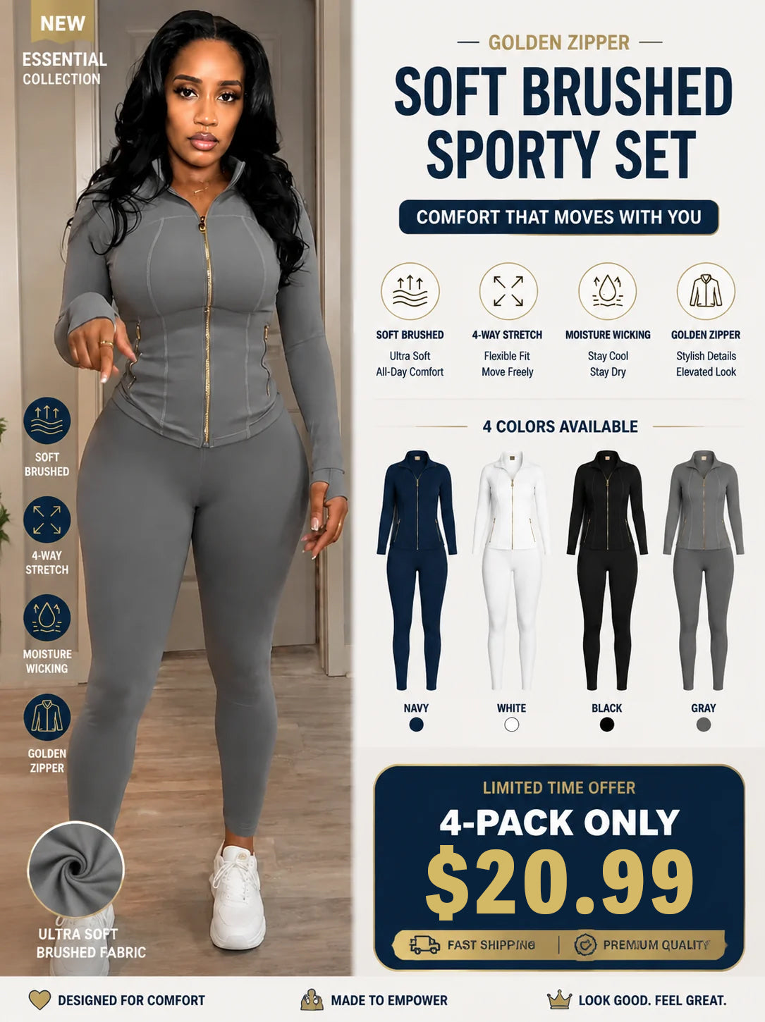Golden Zipper Soft Brushed Sporty Set