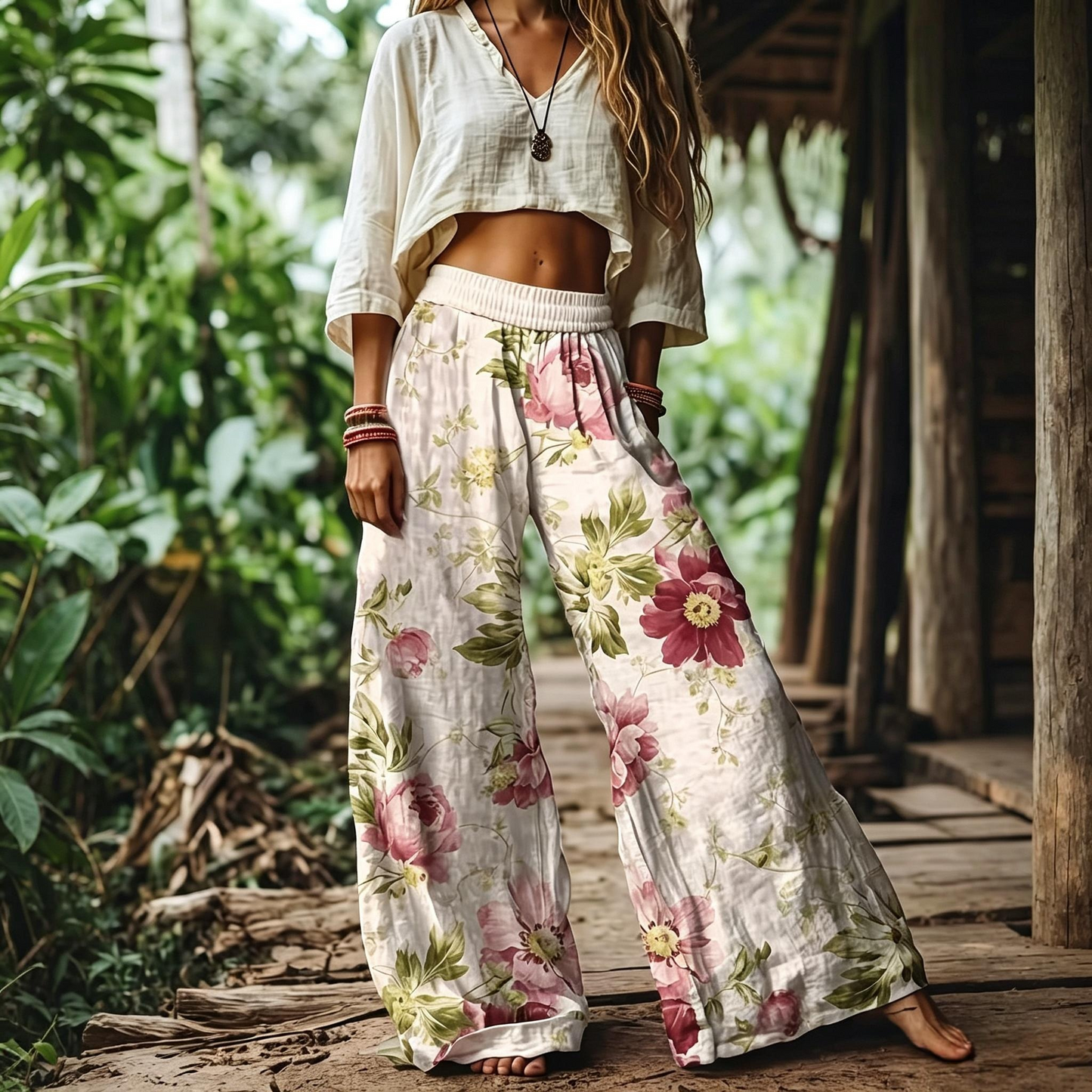 🔥 LAST DAY SALE! Women’s Boho Floral Wide Leg Pants 🌸