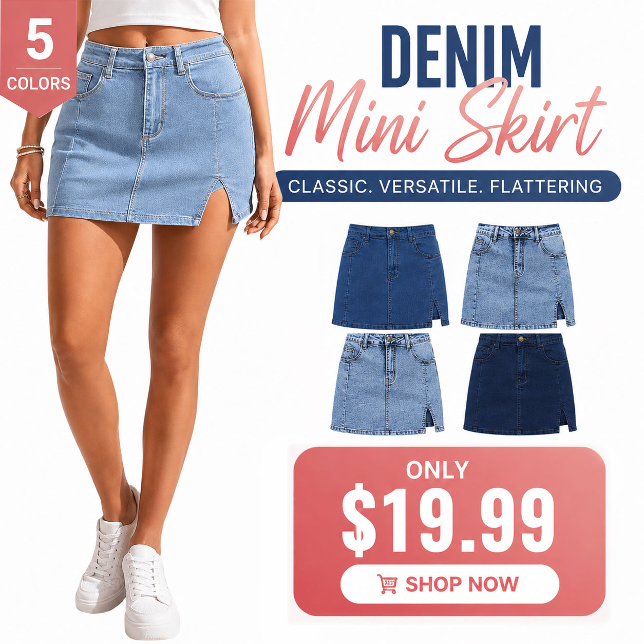 💝Women's Minimalist High-Waisted Denim Mini Skirt Shorts with Side Slit