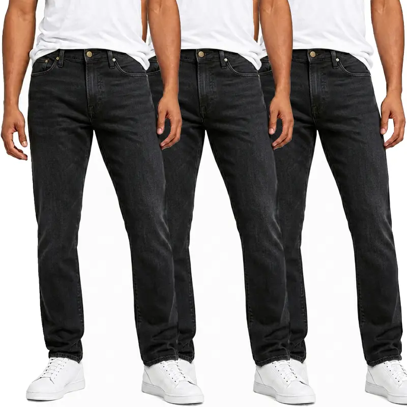 🔥 Men’s 3-Pack Stretch Jeans 👖 Slim Straight Fit Denim with 5 Pockets