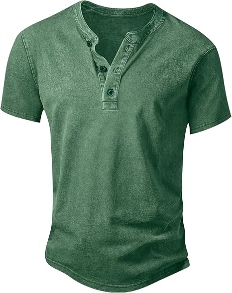 Men’s Vintage Acid-Wash Henley T-Shirt