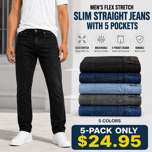 🔥 Men’s 3-Pack Stretch Jeans 👖 Slim Straight Fit Denim with 5 Pockets