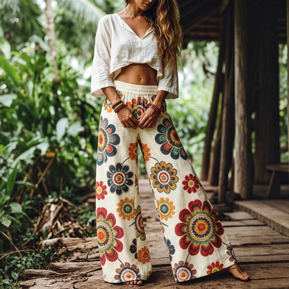 🔥 LAST DAY SALE! Women’s Boho Floral Wide Leg Pants 🌸