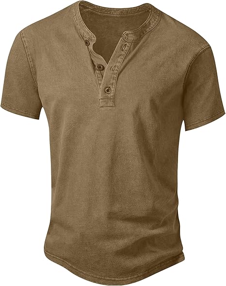 Men’s Vintage Acid-Wash Henley T-Shirt