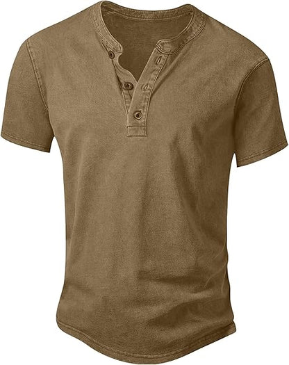Men’s Vintage Acid-Wash Henley T-Shirt