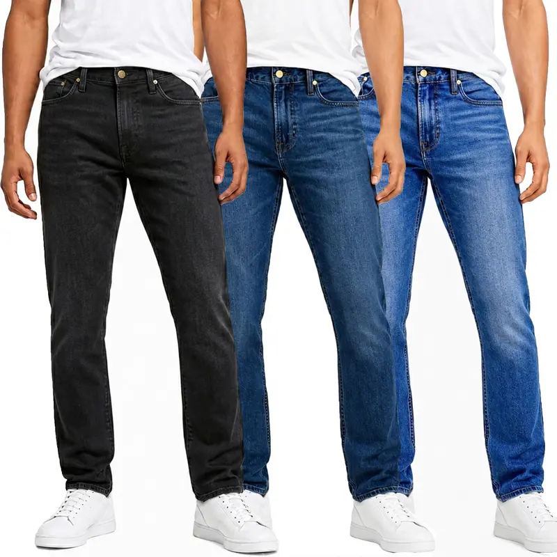 🔥 Men’s 3-Pack Stretch Jeans 👖 Slim Straight Fit Denim with 5 Pockets