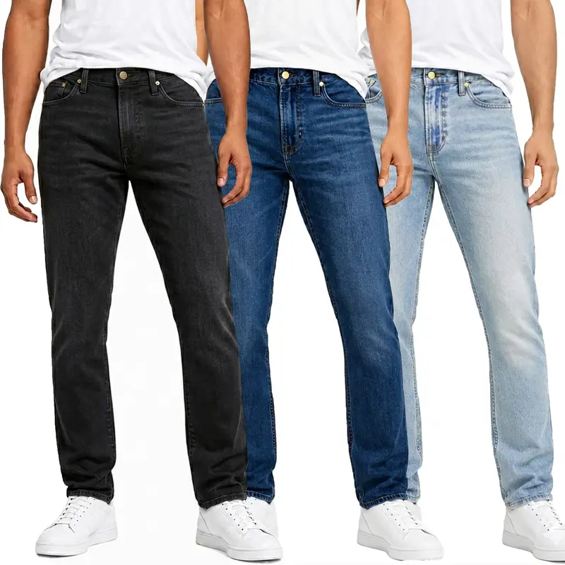 🔥 Men’s 3-Pack Stretch Jeans 👖 Slim Straight Fit Denim with 5 Pockets
