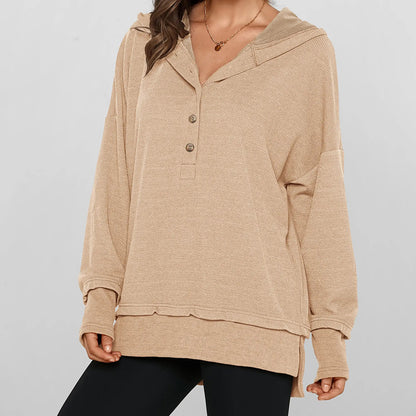 Womens Hoodie Oversized Button Up Sweatshirt