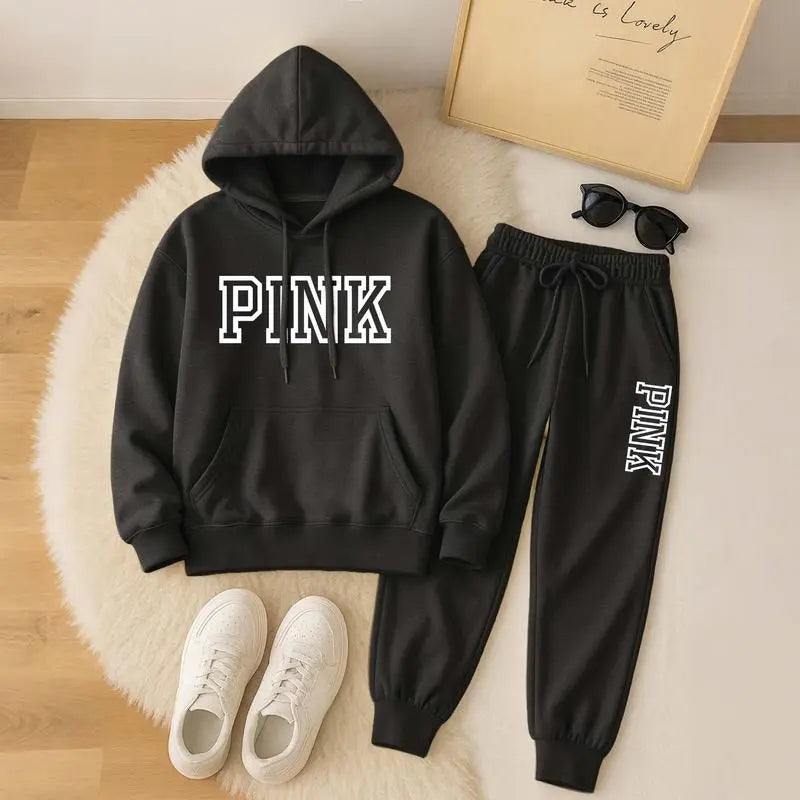 Women's Casual Printed Hoodie & Drawstring Jogger Pants Set