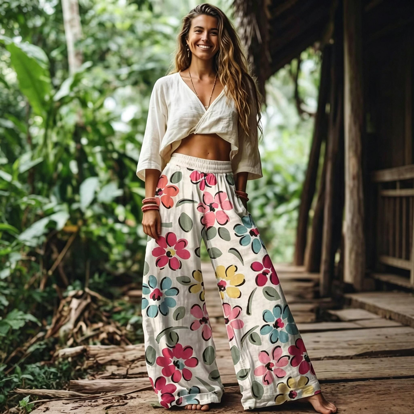 🔥 LAST DAY SALE! Women’s Boho Floral Wide Leg Pants 🌸