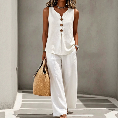 💗LAST DAY SALE ⚡50K+ SOLD💕Women's Sleeveless Button Top and Loose Pants Set
